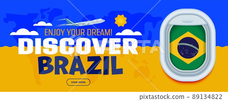 Flight to Brazil traveling theme banner design for website, mobile app. Modern vector illustration. Flight to Brazil traveling theme banner design for website, mobile app. Modern vector illustration. 89134822