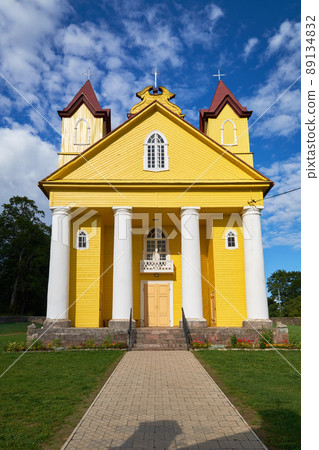 Old ancient wooden Holy Trinity Church, Daniushevo, Grodno region, Belarus. 89134832
