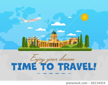 Welcome to Russia poster with famous attraction vector illustration. Travel design with Kazan Cathedral in Saint Petersburg. Worldwide landmark and historical place, tour guide for traveling agency 89134934