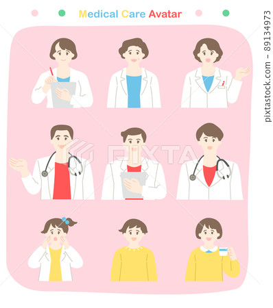Male and female doctors and children who guide with a smile Color set without main line Male and female doctors and children who guide with a smile Color set without main line 89134973
