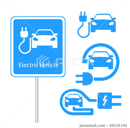 Electric car in refill icon vector. Electric refueling. Eco transportation 89135149