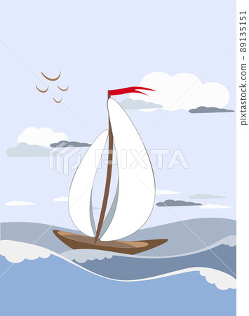 Sailboat sails on the waves with white sails with. 89135151