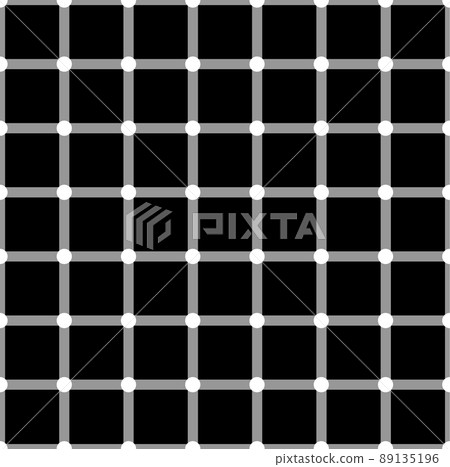 Optical illusion. White circles flash on black squares and change color. 89135196