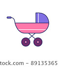 Vector illustration of cartoon baby stroller design on white background. 89135365