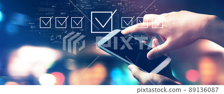 Checklist concept with city lights at night 89136087