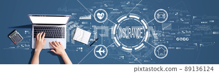 Insurance concept with person using a laptop 89136124