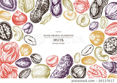 Design with pastel colored cashew, peanut, pistachio, etc. Design with pastel colored cashew, peanut, pistachio, etc. 89137617