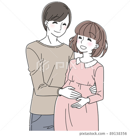 Pregnant woman and husband touching the stomach Pregnant woman and husband touching the stomach 89138356