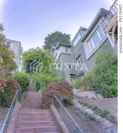 Stairs outside the residential building on a slope at San Francisco, California 89138465