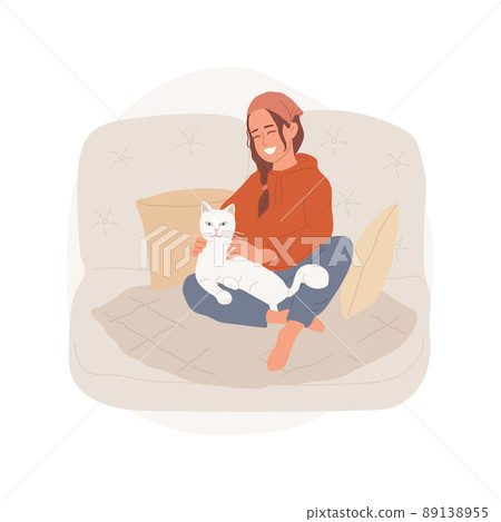 Caressing a cat isolated cartoon vector illustration. Family member sitting on a sofa, cat sitting on lap, caressing a pet, giving love and affection, feeling cozy at home vector cartoon. Caressing a cat isolated cartoon vector illustration. Family member sitting on a sofa, cat sitting on lap, caressing a pet, giving love and affection, feeling cozy at home vector cartoon. 89138955