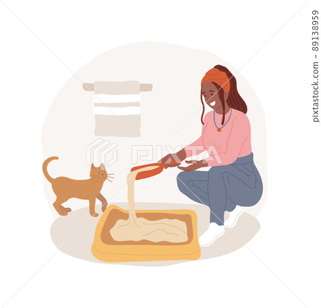 Filling litter box isolated cartoon vector illustration. People taking care of a pet, daily routine, woman pouring a filler into the toilet tray, filling a cat litter box vector cartoon. Filling litter box isolated cartoon vector illustration. People taking care of a pet, daily routine, woman pouring a filler into the toilet tray, filling a cat litter box vector cartoon. 89138959
