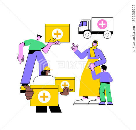 Aid to disadvantaged groups abstract concept vector illustration. Humanitarian aid, material assistance, government volunteer help, vulnerable people, basic necessities, shelter abstract metaphor. Aid to disadvantaged groups abstract concept vector illustration. Humanitarian aid, material assistance, government volunteer help, vulnerable people, basic necessities, shelter abstract metaphor. 89138995