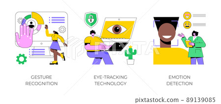 Sensor technology abstract concept vector illustration set. Gesture recognition, eye tracking technology, emotion detection, hands-free control, motion tracking, machine learning abstract metaphor. 89139085