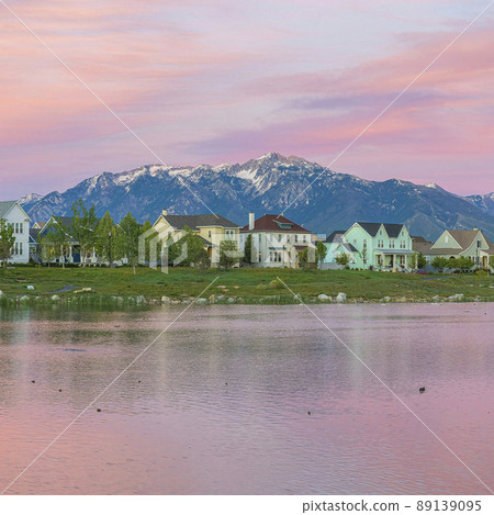 Square Reflective Oquirrh Lake waterfront at Daybreak, Utah 89139095