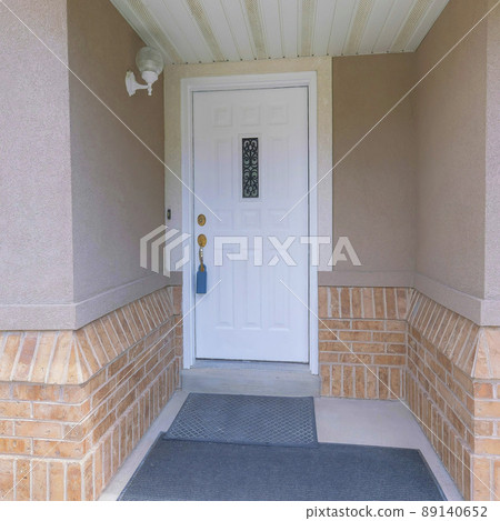 Square White front door with wrought iron panel and lockbox Square White front door with wrought iron panel and lockbox 89140652