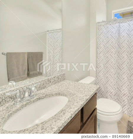 Square Small bathroom interior with white and gray color palettes 89140669