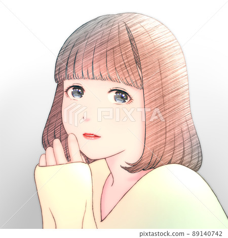 Color illustration of young woman with bob hair Color illustration of young woman with bob hair 89140742