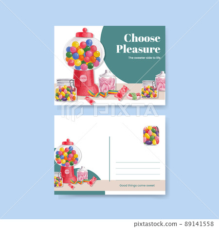 Postcard template with candy jelly party concept,watercolor style 89141558