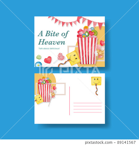 Postcard template with candy jelly party concept,watercolor style 89141567
