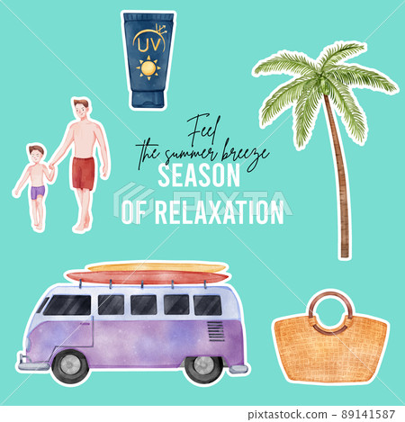 Sticker template with enjoy summer holiday concept,watercolor style 89141587
