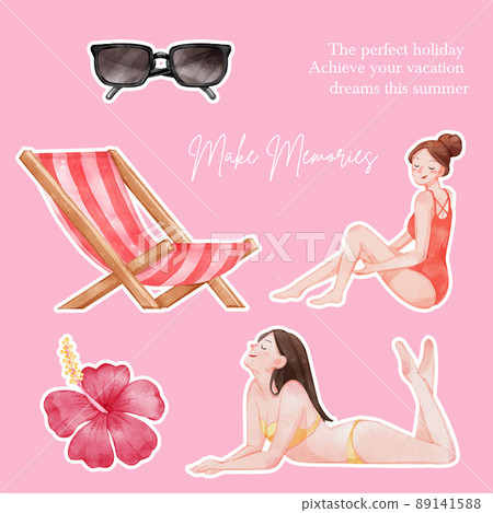Sticker template with enjoy summer holiday concept,watercolor style 89141588