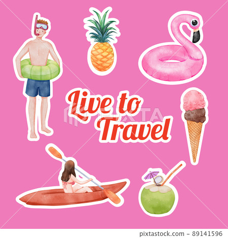 Sticker template with enjoy summer holiday concept,watercolor style 89141596