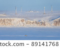 Winter arctic industrial landscape with a wind farm 89141768