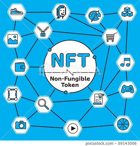 NFT cute image illustration square light blue background with letters NFT cute image illustration square light blue background with letters 89143006