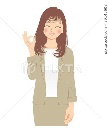 職業女性的插圖，上半身，米色西裝，棕色頭髮 89143608