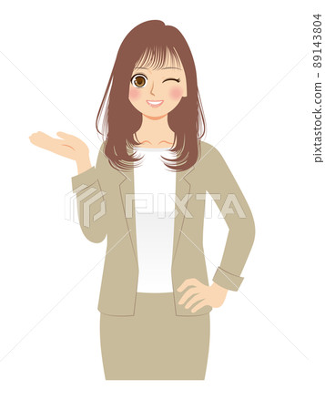 職業女性的插圖,上半身,米色西裝,棕色頭髮 職業女性的插圖,上半身,米色西裝,棕色頭髮 89143804