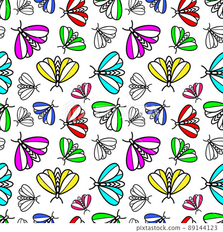 Colorful neon pattern with multicolored butterflies  89144123