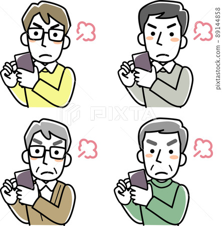 Men's upper body set that gets angry when looking at a smartphone 89144858