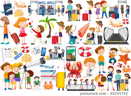 Set of cartoon character and object for travel Set of cartoon character and object for travel 89145742