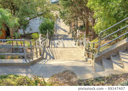 Concrete staircase on a slope at the park in San Francisco, California Concrete staircase on a slope at the park in San Francisco, California 89147407