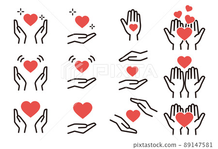 Hand and heart icon set 89147581