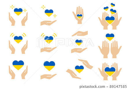 Ukrainian color heart and hand icon set Ukrainian color heart and hand icon set 89147585