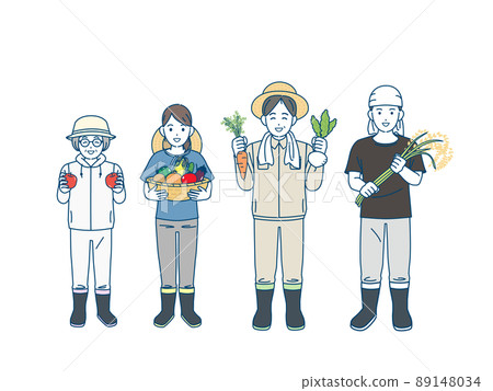 Agriculture, farmer harvest, vegetables, rice cultivation, fruits, men and women, whole body 89148034