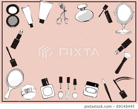 Frames of various cosmetics Stylish monochrome hand-painted line drawings Cosmetics 89148445
