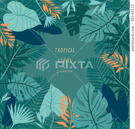 Tropical palm leaves background. Jungle spirit. Frame with fern, monstera and other leaves. Tropical palm leaves background. Jungle spirit. Frame with fern, monstera and other leaves. 89148533