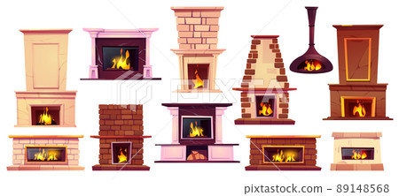 Different fireplaces with burning fire Different fireplaces with burning fire 89148568