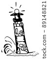 hand drawn lighthouse on sea shore doodle icon 89148821