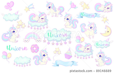 Cute unicorn vector illustration set Cute unicorn vector illustration set 89148889