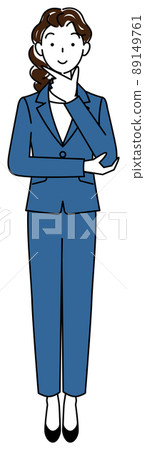 A cute woman in a suit who is positively thinking about a decision Full body standing illustration vector 89149761