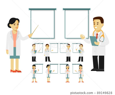 Medicine people character set with blank banners in flat style isolated on white background 89149828