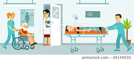 Medicine concept with doctors and patients in hospital hall Medicine concept with doctors and patients in hospital hall 89149830