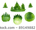 Watercolor forest. Travel illustration with scandinavian nature. Green foggy forest woodland 89149882