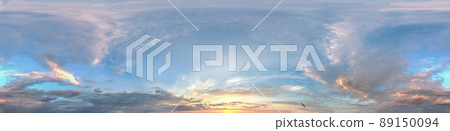 hdr panorama of sunset sky with clouds without ground, for easy use in 3D graphics and panorama for composites in aerial and ground spherical panoramas as a sky dome. 89150094