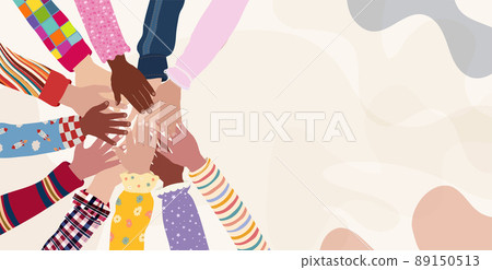 Concept of inclusion diversity equality. Group of multicultural children s arms and hands in a circle on top of each other. Children and babies from different country nations and continents Concept of inclusion diversity equality. Group of multicultural children s arms and hands in a circle on top of each other. Children and babies from different country nations and continents 89150513