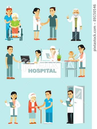 Set of doctors and patients in different situation. Set of doctors and patients in different situation. 89150546