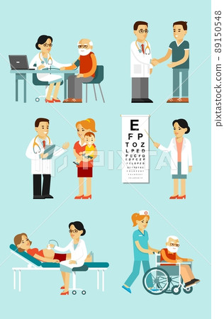 Set of doctors and patients in different situation. 89150548
